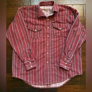 Vintage Red and Purple Striped Flannel Western Pearl Snap Button Shirt